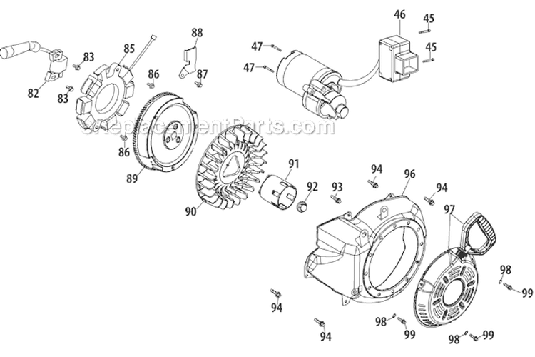 Starting System and Blower Housing Diagram and Parts List for 31AH64FG700 2012 Yard Machines Snow Blower